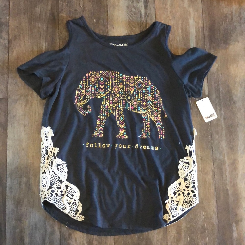 NWT Mudd 14 Gray Elephant Cold Shoulder Top